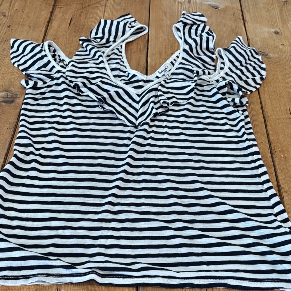 Splendid Black and White Striped Ruffle Top